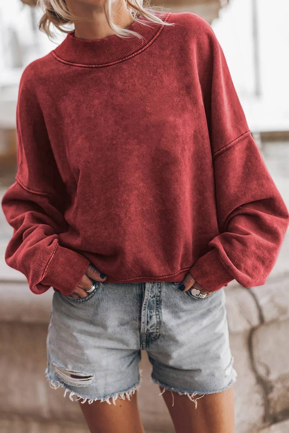 Solid Color Sweatshirt: Red