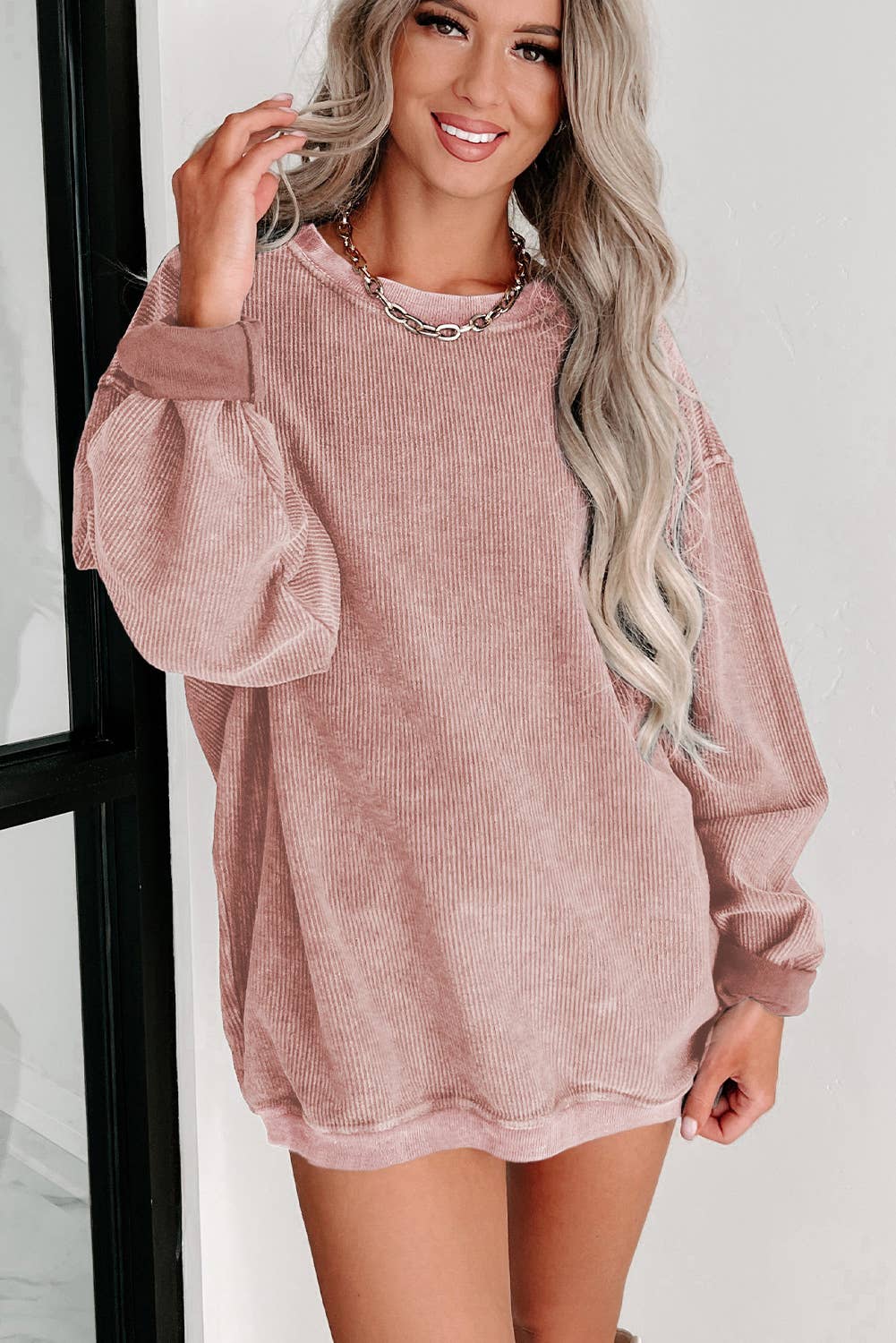 Ribbed Knit Sweatshirt: Pink